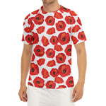 Red Poppy Pattern Print Men's Short Sleeve Rash Guard