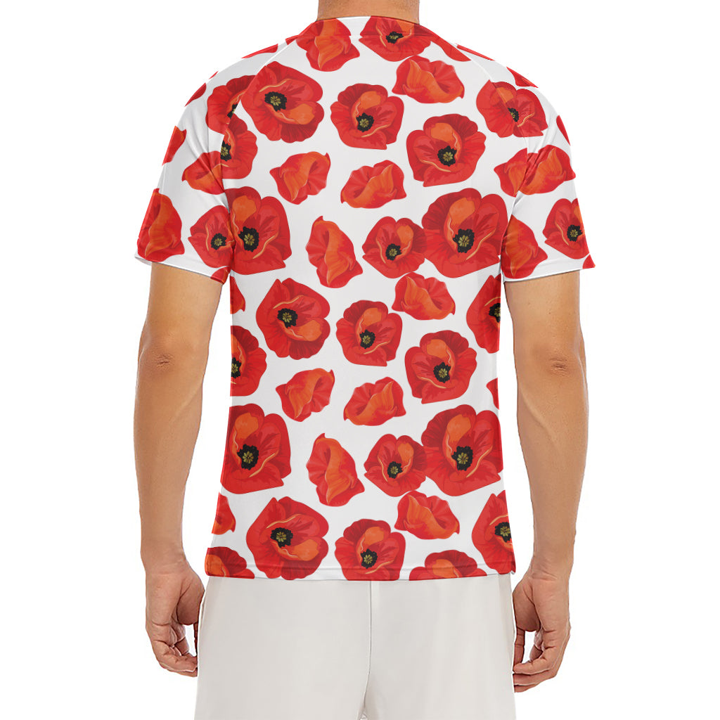 Red Poppy Pattern Print Men's Short Sleeve Rash Guard