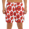 Red Poppy Pattern Print Men's Split Running Shorts