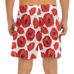 Red Poppy Pattern Print Men's Split Running Shorts