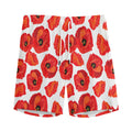 Red Poppy Pattern Print Men's Athletic Shorts