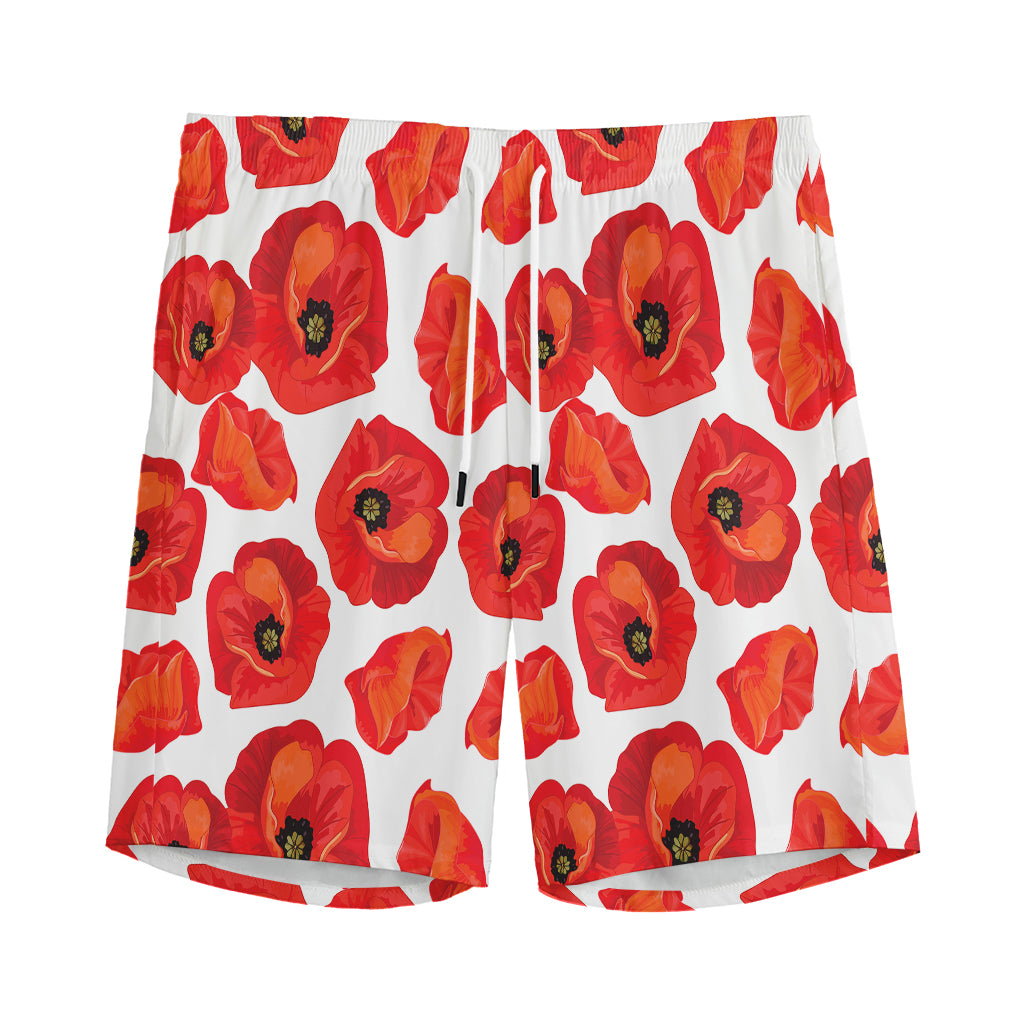 Red Poppy Pattern Print Men's Sports Shorts