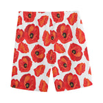 Red Poppy Pattern Print Men's Sports Shorts