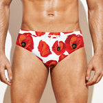 Red Poppy Pattern Print Men's Swim Briefs