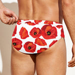 Red Poppy Pattern Print Men's Swim Briefs