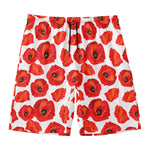 Red Poppy Pattern Print Men's Swim Trunks