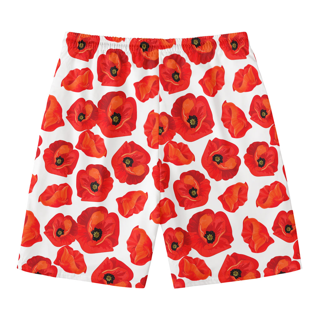 Red Poppy Pattern Print Men's Swim Trunks