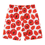 Red Poppy Pattern Print Men's Swim Trunks