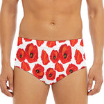Red Poppy Pattern Print Men's Triangle Swim Briefs