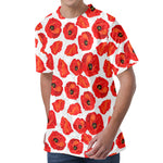 Red Poppy Pattern Print Men's Velvet T-Shirt