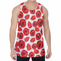 Red Poppy Pattern Print Men's Velvet Tank Top