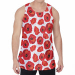 Red Poppy Pattern Print Men's Velvet Tank Top