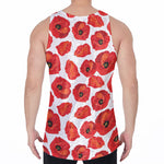 Red Poppy Pattern Print Men's Velvet Tank Top