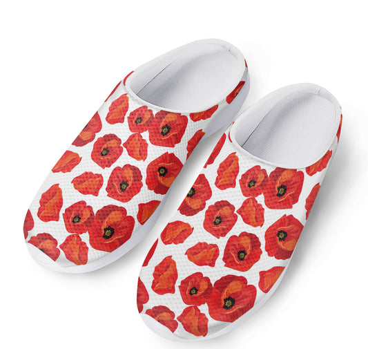 Red Poppy Pattern Print Mesh Casual Shoes