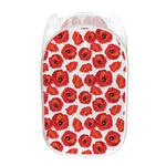 Red Poppy Pattern Print Mesh Laundry Hamper