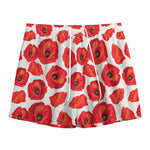 Red Poppy Pattern Print Mesh Shorts