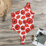 Red Poppy Pattern Print One Shoulder Bodysuit