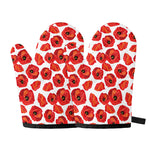 Red Poppy Pattern Print Oven Mitts