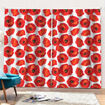 Red Poppy Pattern Print Pencil Pleat Curtains