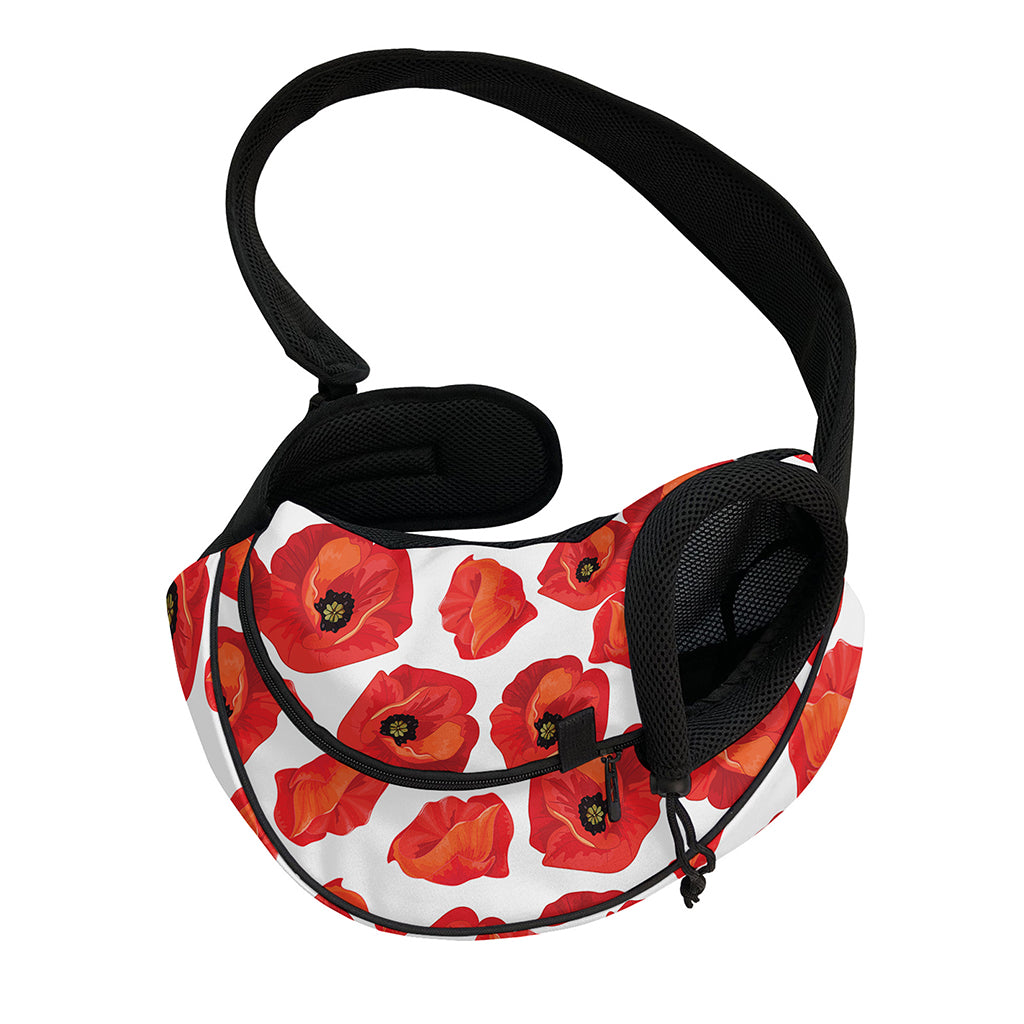 Red Poppy Pattern Print Pet Sling Carrier
