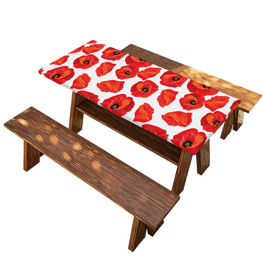 Red Poppy Pattern Print Picnic Table Cover