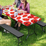 Red Poppy Pattern Print Picnic Table Cover