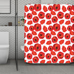 Red Poppy Pattern Print Polyester Shower Curtain