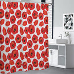Red Poppy Pattern Print Premium Shower Curtain