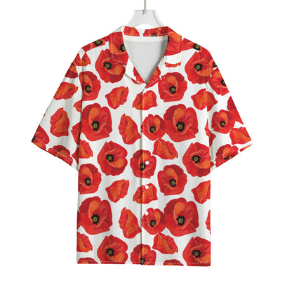 Red Poppy Pattern Print Rayon Hawaiian Shirt