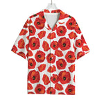 Red Poppy Pattern Print Rayon Hawaiian Shirt