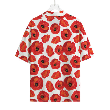 Red Poppy Pattern Print Rayon Hawaiian Shirt