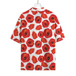 Red Poppy Pattern Print Rayon Hawaiian Shirt