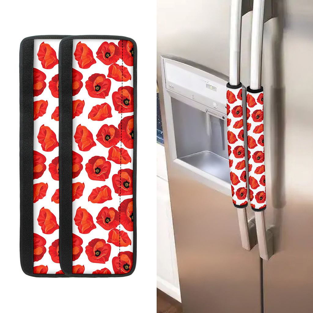 Red Poppy Pattern Print Refrigerator Handle Covers