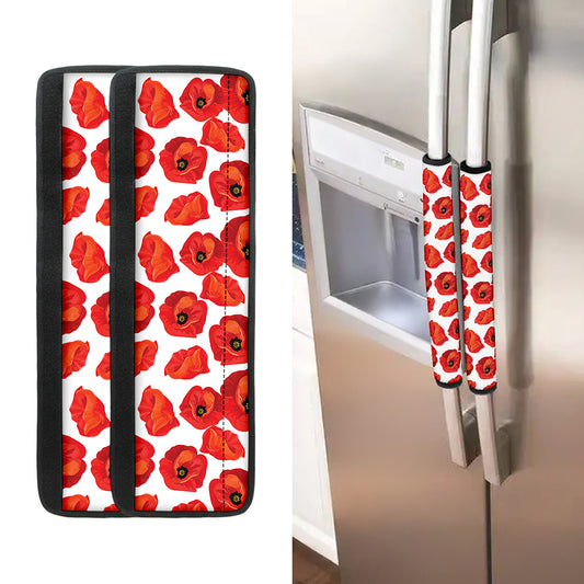 Red Poppy Pattern Print Refrigerator Handle Covers