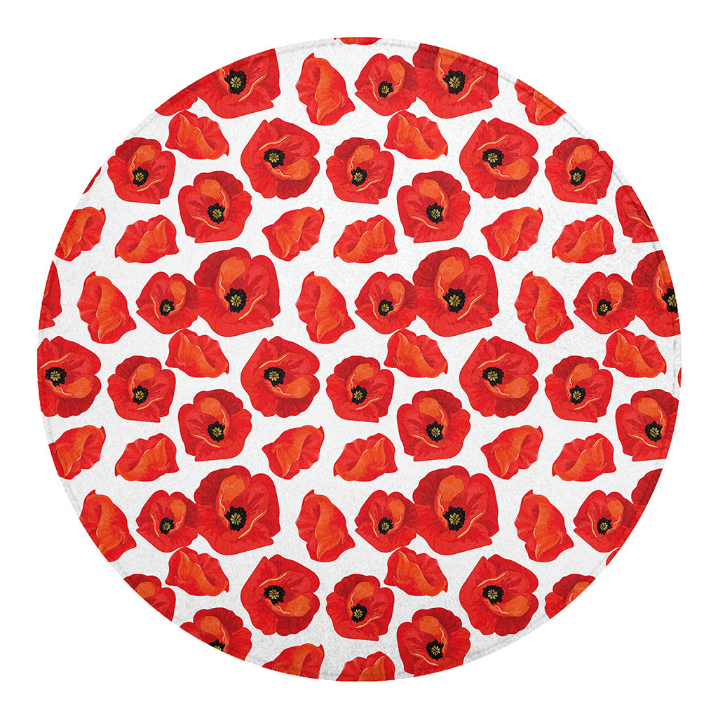 Red Poppy Pattern Print Round Blanket