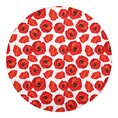 Red Poppy Pattern Print Round Blanket