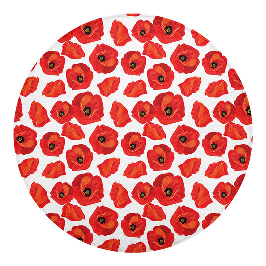 Red Poppy Pattern Print Round Blanket