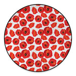 Red Poppy Pattern Print Round Floor Mat