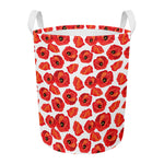 Red Poppy Pattern Print Round Laundry Basket