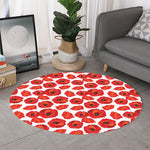 Red Poppy Pattern Print Round Rug
