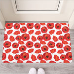 Red Poppy Pattern Print Rubber Doormat