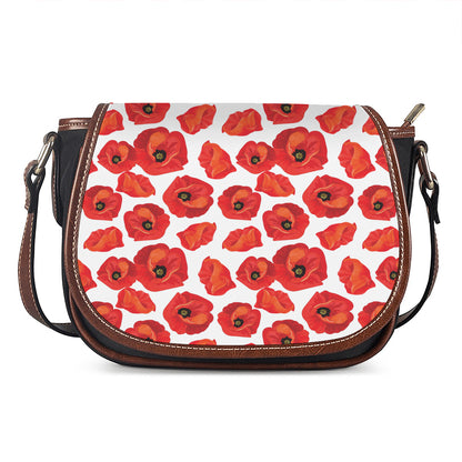 Red Poppy Pattern Print Saddle Bag