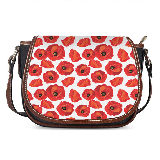 Red Poppy Pattern Print Saddle Bag