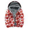 Red Poppy Pattern Print Sherpa Lined Zip Up Hoodie