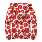 Red Poppy Pattern Print Sherpa Lined Zip Up Hoodie