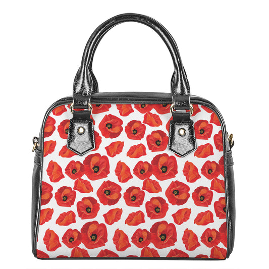 Red Poppy Pattern Print Shoulder Handbag