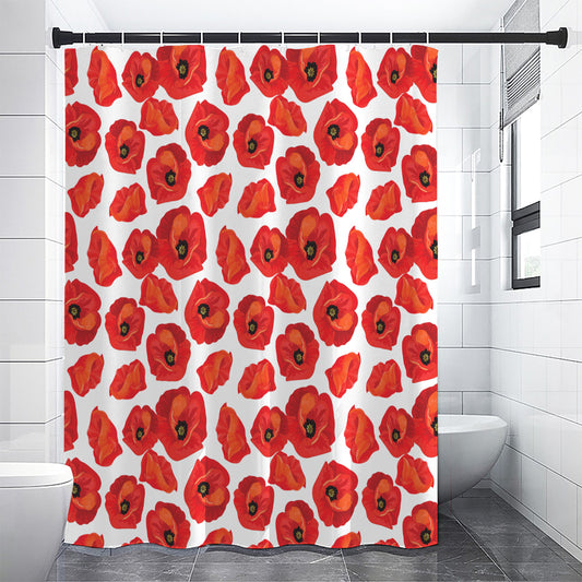 Red Poppy Pattern Print Shower Curtain