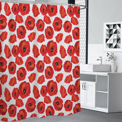 Red Poppy Pattern Print Shower Curtain