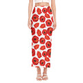 Red Poppy Pattern Print Side Slit Maxi Skirt