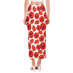 Red Poppy Pattern Print Side Slit Maxi Skirt